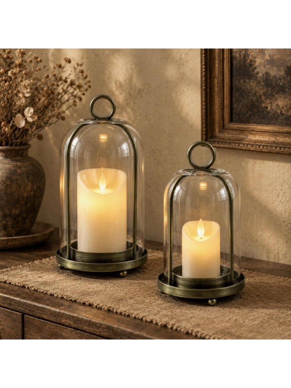 Antique Pewter Glass Hurricane Candle Holder | Decorative Lantern for Home Decor